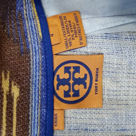 💛Tory Burch💛 - Blue/Brown/Yellow Jemima Ikat Linen Blend Skirt - Picture 4 of 10